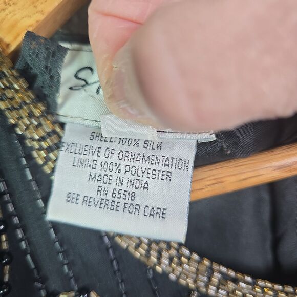 Stenay 3X silk beaded top metallic scalloped black holiday party bling festival - Picture 4 of 16